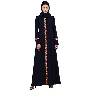 Elegant front open abaya with embroidery work- Navy Blue